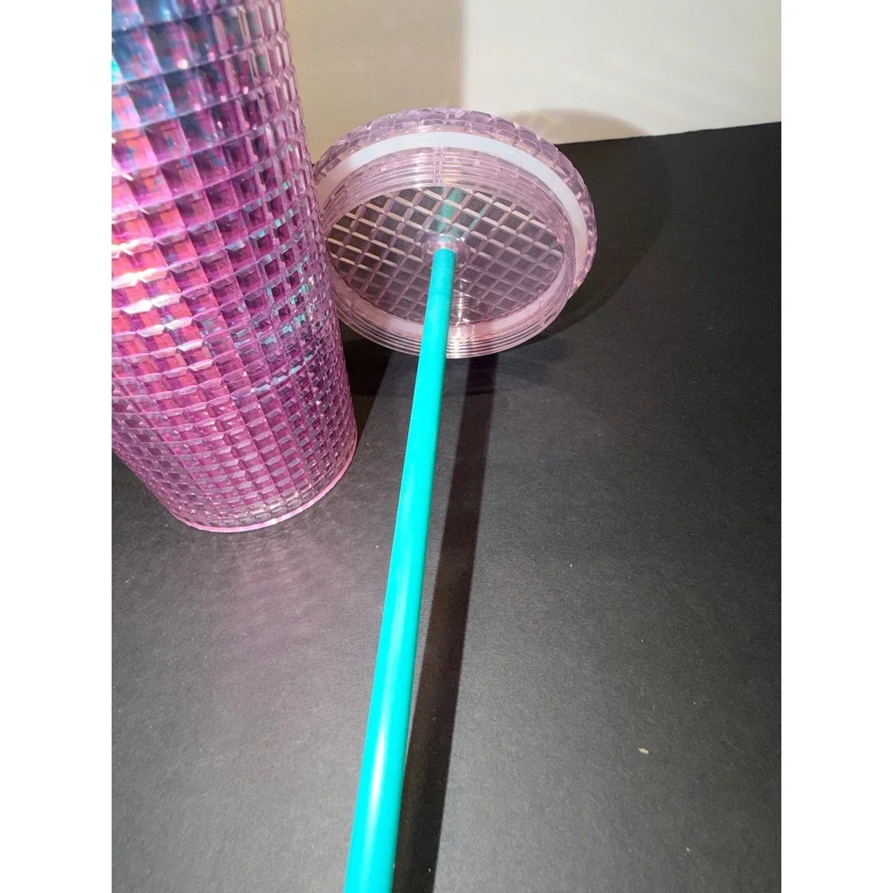 Starbucks Summer Venti‎ 24oz Pink Blue Grid Studded Cold Cup Tumbler Teal Straw